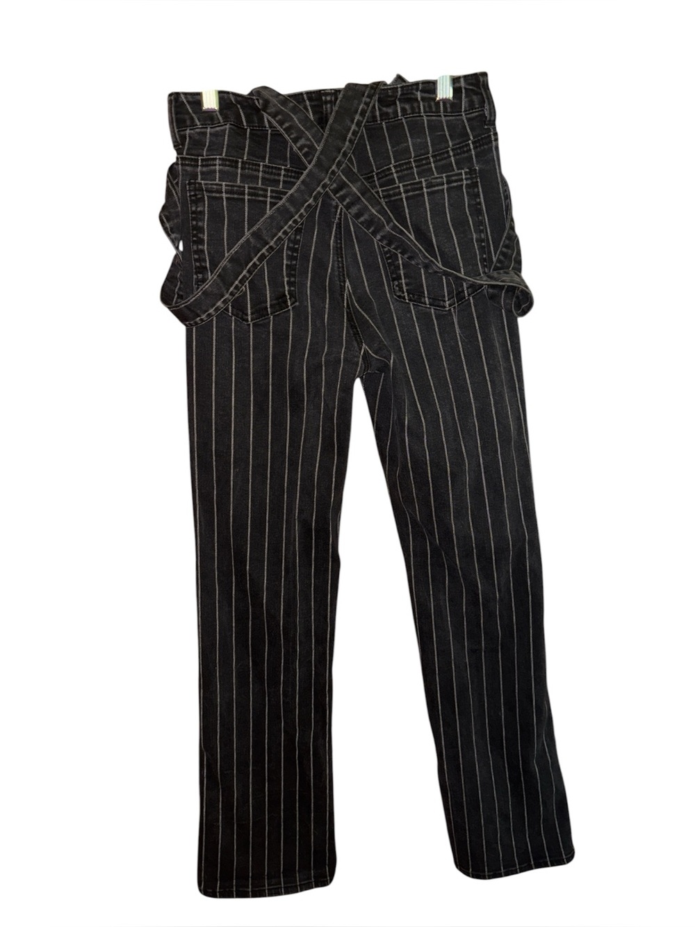 Black Pinstripe Suspender Jeans high waisted straight leg stretchy small